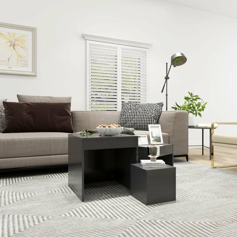 

Happyshopping - Mesas apilables 3 unidades aglomerado gris