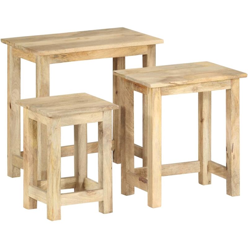 

vidaXL Mesas apilables 3 unidades madera maciza de mango - Marrón