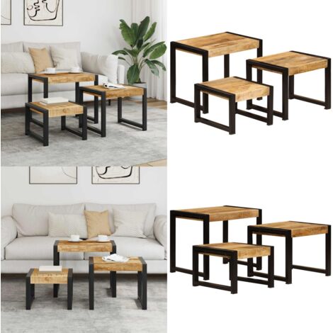 Mesas apilables 3 unidades madera maciza de mango - Madera de mango - Mesas vintage