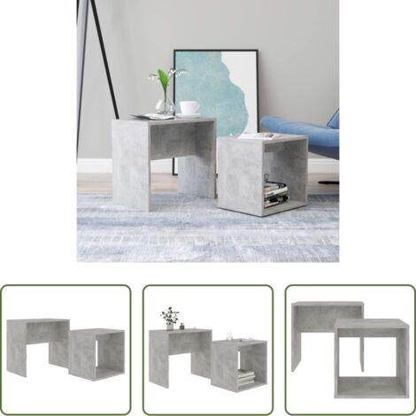 Mesas apilables -  Juego de mesas de centro contrachapada gris hormigón 48x30x45cm