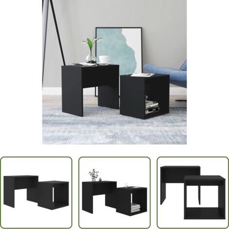 Mesas apilables -  Juego de mesas de centro madera contrachapada negro 48x30x45cm