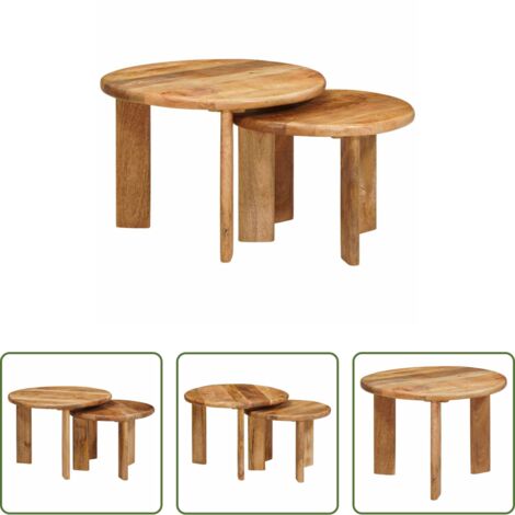 Mesas apilables -  Mesas de Café Nido 2 pcs Marrón Madera de mango maciza