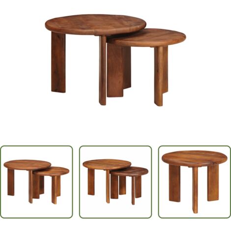 Mesas apilables -  Mesas de Café Nido 2 pcs Marrón miel Madera de mango maciza