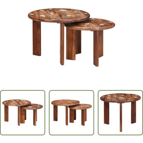 Mesas apilables -  Mesas de Café Nido 2 pcs Multicolor Madera reciclada maciza