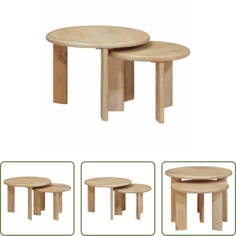 Mesas apilables -  Mesas de Café Nido 2 pcs Negro Madera de mango maciza