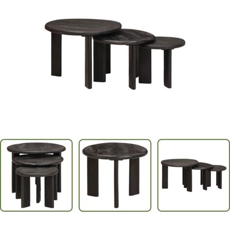 Mesas apilables -  Mesas de Café Nido 3 pcs Madera de mango maciza