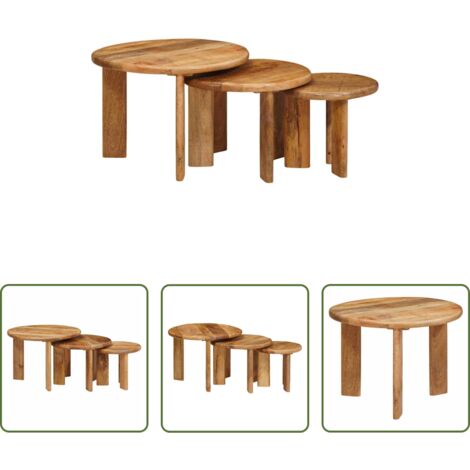 Mesas apilables -  Mesas de Café Nido 3 pcs Marrón Madera de mango maciza