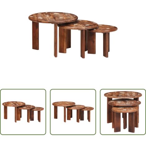 Mesas apilables -  Mesas de Café Nido 3 pcs Multicolor Madera reciclada maciza