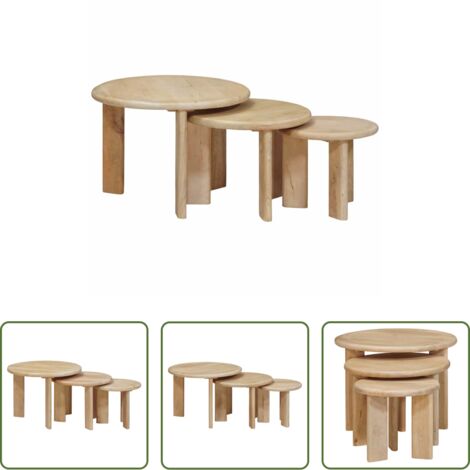 Mesas apilables -  Mesas de Café Nido 3 pcs Negro Madera de mango maciza
