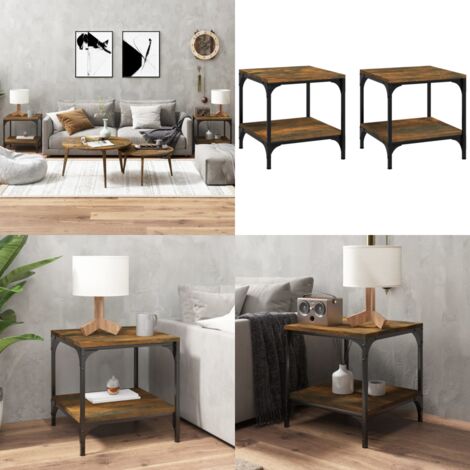 Mesas auxiliares 2 uds contrachapada roble ahumado 40x40x40 cm - Mesa de centro - Mesa de salón