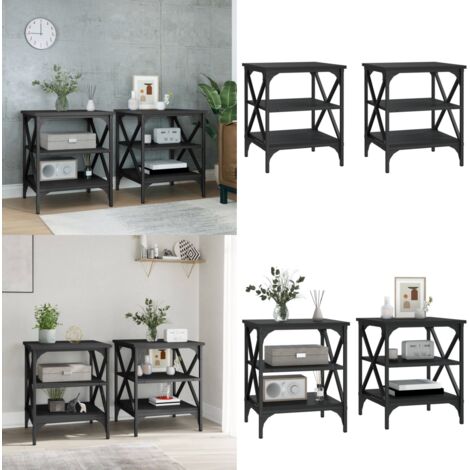Mesas auxiliares 2 uds madera contrachapada negro 40x42x50 cm - Mesa de centro - Madera contrachapada