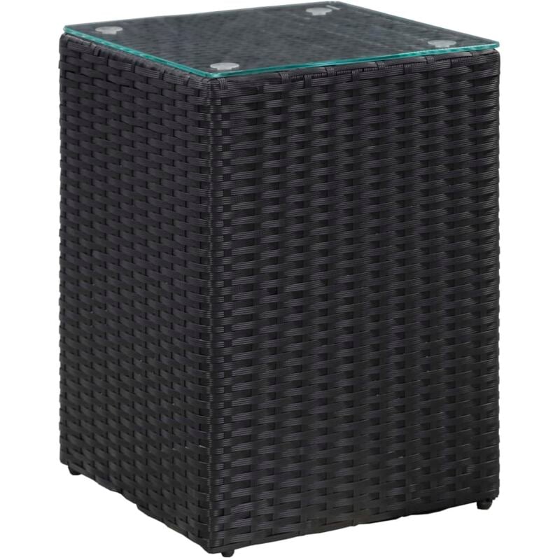 

vidaXL Mesa Auxiliar Superficie Vidrio Ratán Sintético Negro - Negro