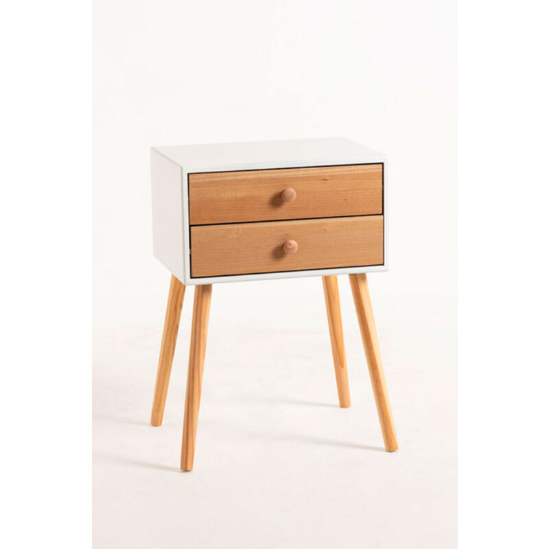 

Mesas Auxiliares - Mesita Olik 2 Cajones - Madera Natural