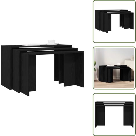Mesas auxiliares - vidaXL Mesas apilables 3 piezas madera contrachapada negro - Mesas modernas