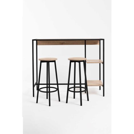 Mesas Bar - Set Bar Mesa Alta + 2 Taburetes Loku - Negro