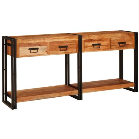 Mesas consola con cajón 2 pcs Marrón Madera de Acacia Sólida