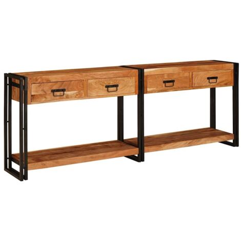 Mesas consola con cajón 2 pcs Marrón Madera maciza de Acacia