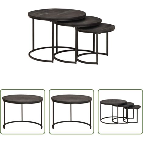 Mesas de café de madera -  Mesas de Café Nido 3 pcs Negro Madera maciza de mango y acero