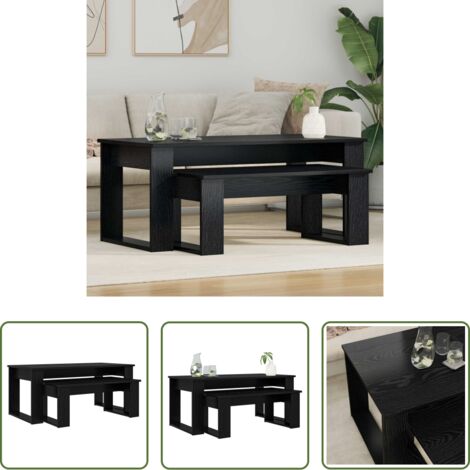 Mesas de café -  Juego de Mesas de Centro 2 pcs Roble Negro Madera de ingeniería