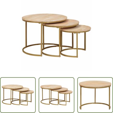 Mesas de café madera mango -  Mesas de Café Nido 3 pcs Marrón Madera maciza de mango y acero