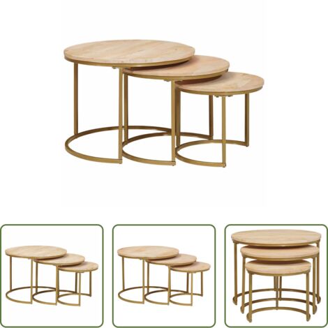 Mesas de café madera mango -  Mesas de Café Nido 3 pcs Marrón Madera maciza de mango y acero