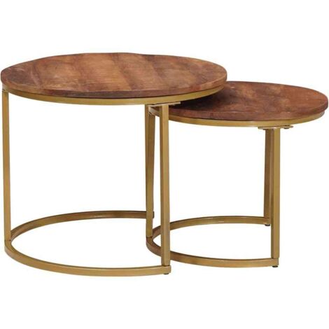 Mesas de Café Nido 2 pcs Madera maciza de mango y acero