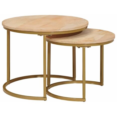 Mesas de Café Nido 2 pcs Marrón Madera maciza de mango y acero