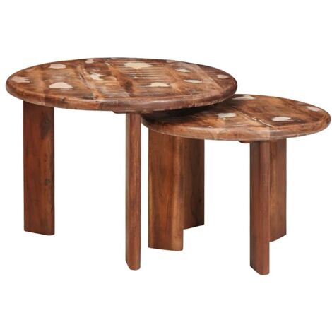 Mesas de Café Nido 2 pcs Multicolor Madera reciclada maciza
