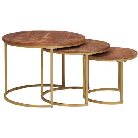 Mesas de Café Nido 3 pcs Madera maciza de mango y acero