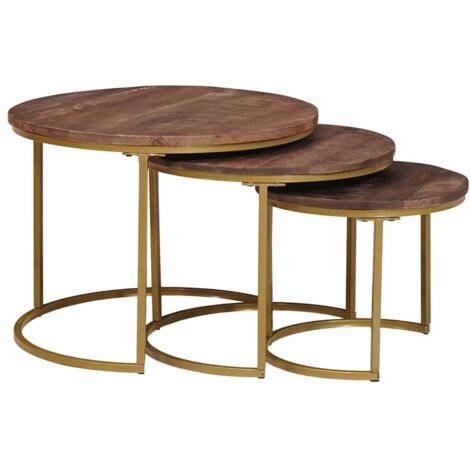 Mesas de Café Nido 3 pcs Madera maciza de mango y acero