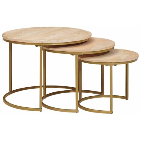 Mesas de Café Nido 3 pcs Marrón Madera maciza de mango y acero