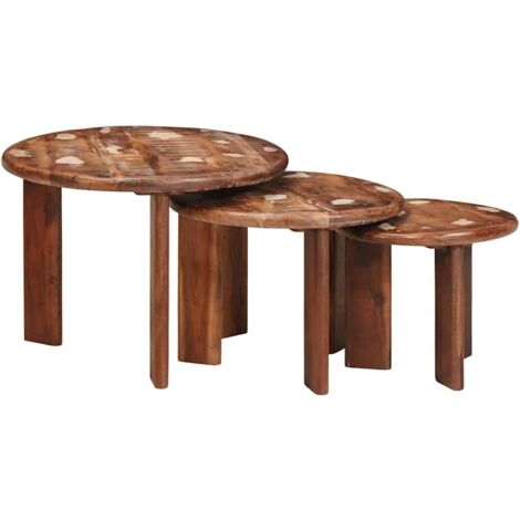 Mesas de Café Nido 3 pcs Multicolor Madera reciclada maciza