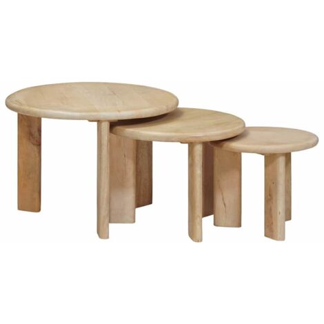 Mesas de Café Nido 3 pcs Negro Madera de mango maciza