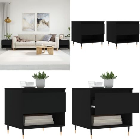 Mesas de centro 2 uds madera de ingeniería negro 50x46x50 cm - Madera contrachapada - Mesa auxiliar