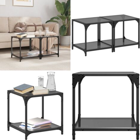 Mesas de centro 2 uds vidrio negro y acero 40x40x40 cm - Mesa de salón - Mesa de centro de vidrio