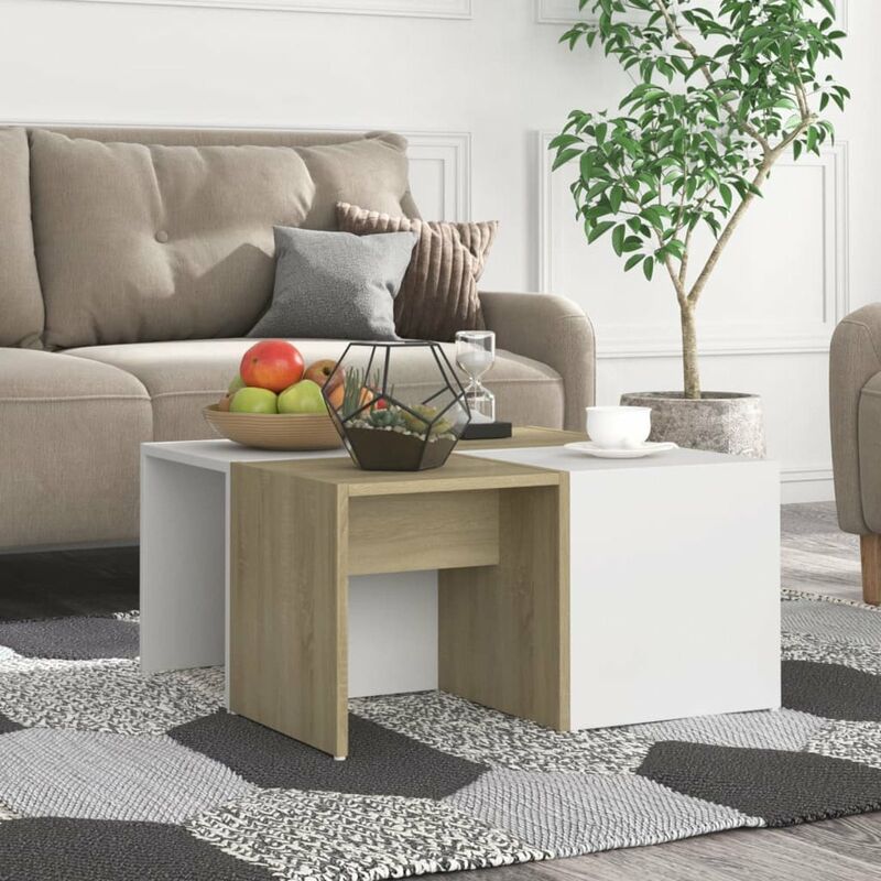 

Happyshopping - Mesas de centro 4 pzas aglomerado blanco y roble 33x33x33 cm