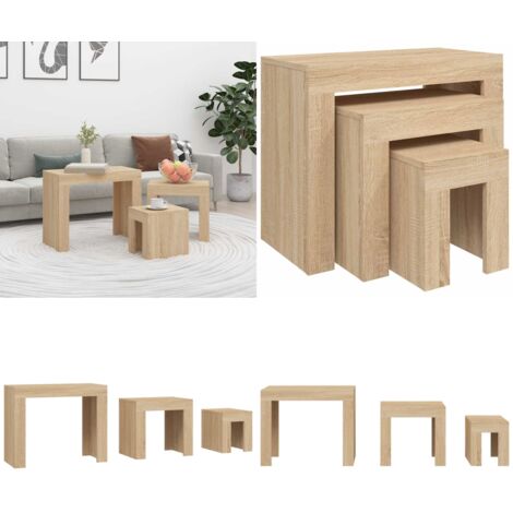 Mesas de centro apilables 3 piezas contrachapada roble Sonoma - Mesas de centro - Mesas de centro para dormitorio
