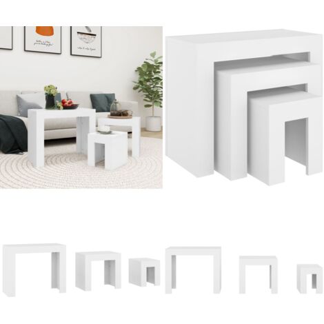 Mesas de centro apilables 3 piezas madera contrachapada blanco - Mesas apilables - Mesas de centro madera