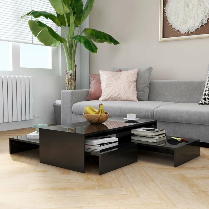 

Mesas de centro apilables negro con brillo 100x100x26,5 cm