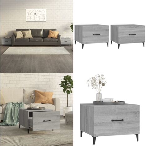 Mesas de centro con patas metal 2 uds gris sonoma 50x50x40 cm - Mesa industrial - Mesa de centro gris