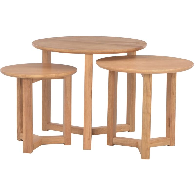 

vidaXL Mesas de centro 3 unidades madera maciza de roble - Marrón