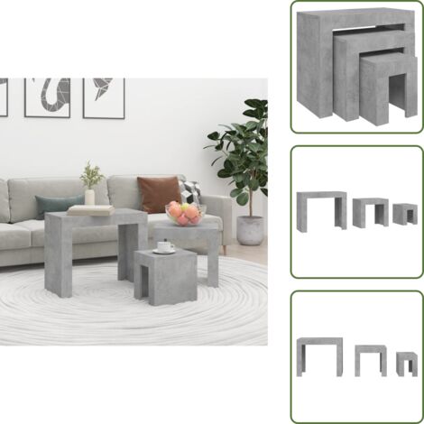 Mesas de centro madera - vidaXL Mesas de centro apilables 3 pzs madera ingeniería gris hormigón - Mesas de centro gris hormigón