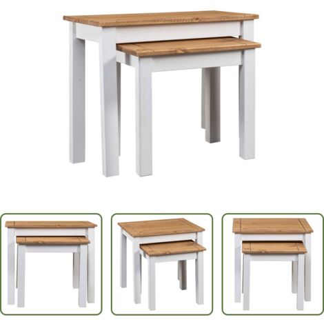Mesas de centro -  Mesas apilables 2 uds madera maciza pino Panama Range blanco