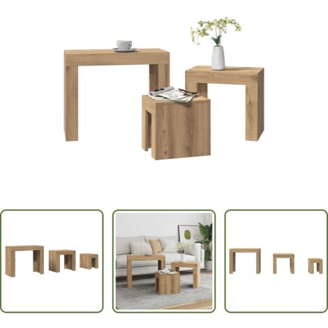 Mesas de centro -  Mesas de centro apilables 3 uds madera ingeniería roble artisan