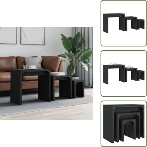 Mesas de centro para dormitorio - vidaXL Mesas de centro apilables 3 piezas madera de ingeniería negro - Mesas de centro para oficina