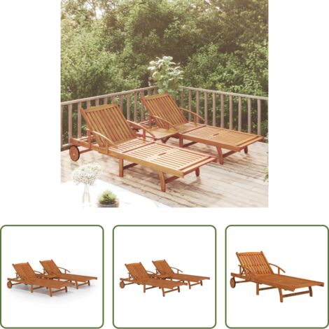 Mesas de jardín -  Set de tumbonas con mesita 2 uds madera maciza de acacia
