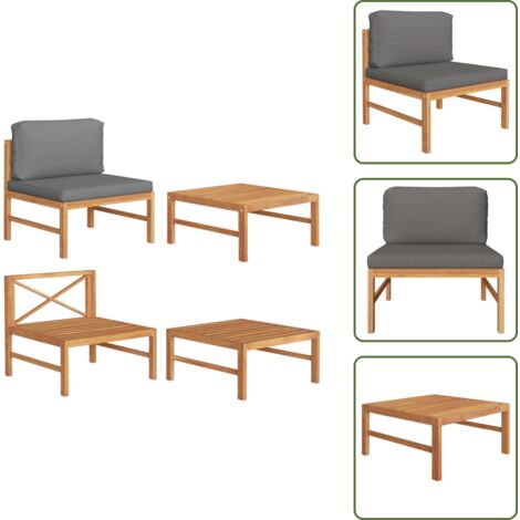 Mesas de jardín - vidaXL Set de muebles de jardín 2 pzas madera teca cojines gris oscuro - Cojines para sofás