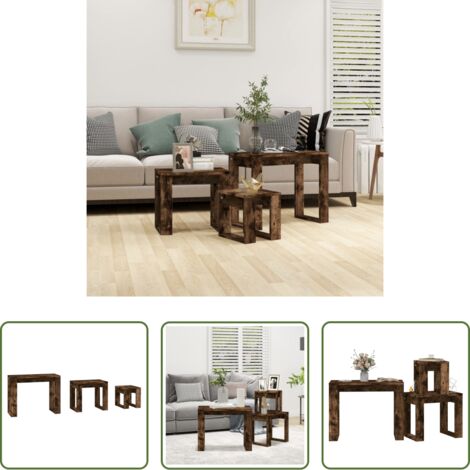 Mesas de madera contrachapada -  Mesas apilables 3 pzas madera contrachapada color roble ahumado