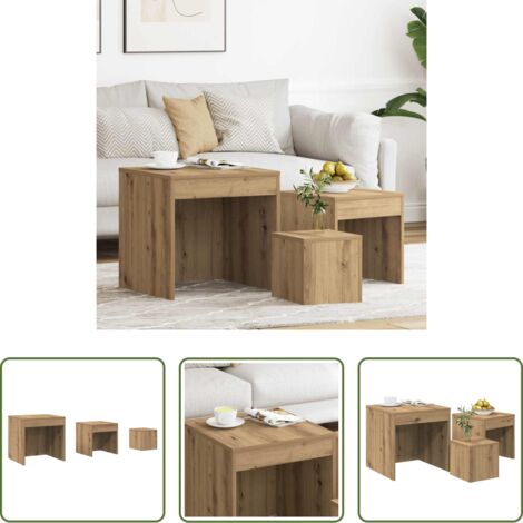 Mesas de madera contrachapada -  Mesas apilables 3 pzas madera contrachapada color roble artisan