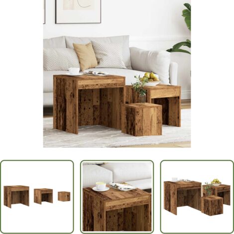 Mesas de madera -  Mesas apilables 3 uds madera de ingeniería envejecida